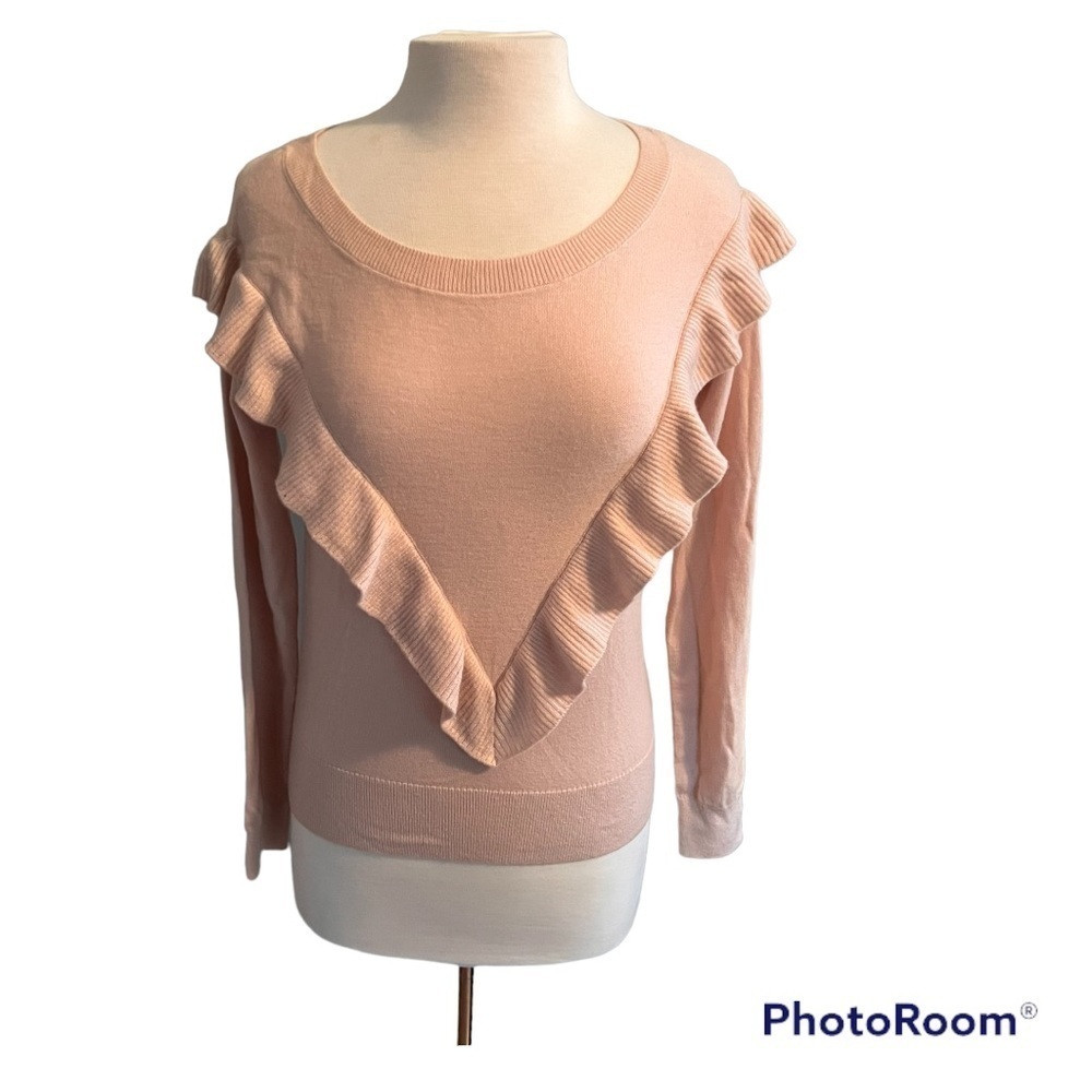 Wool Blend Gap Sweater with Ruffle Details - XS